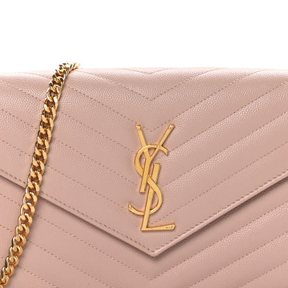 Saint Laurent Grain De Poudre Matelasse Chevron Monogram Chain Wallet Pale Pink 8 of 10