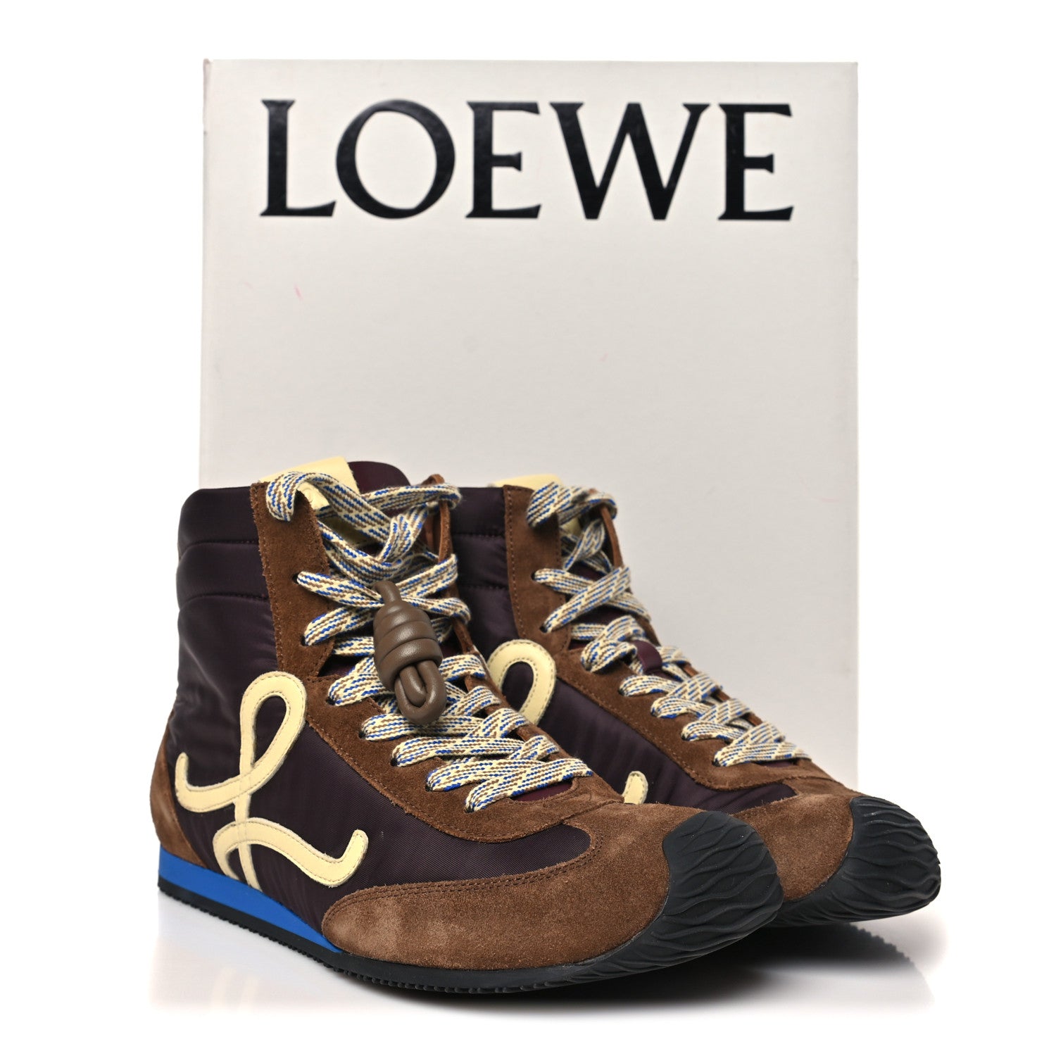 Loewe Nylon Suede Flow Runner 2.0 High Top Sneakers 37 Brown Yellow Blue 10 of 10