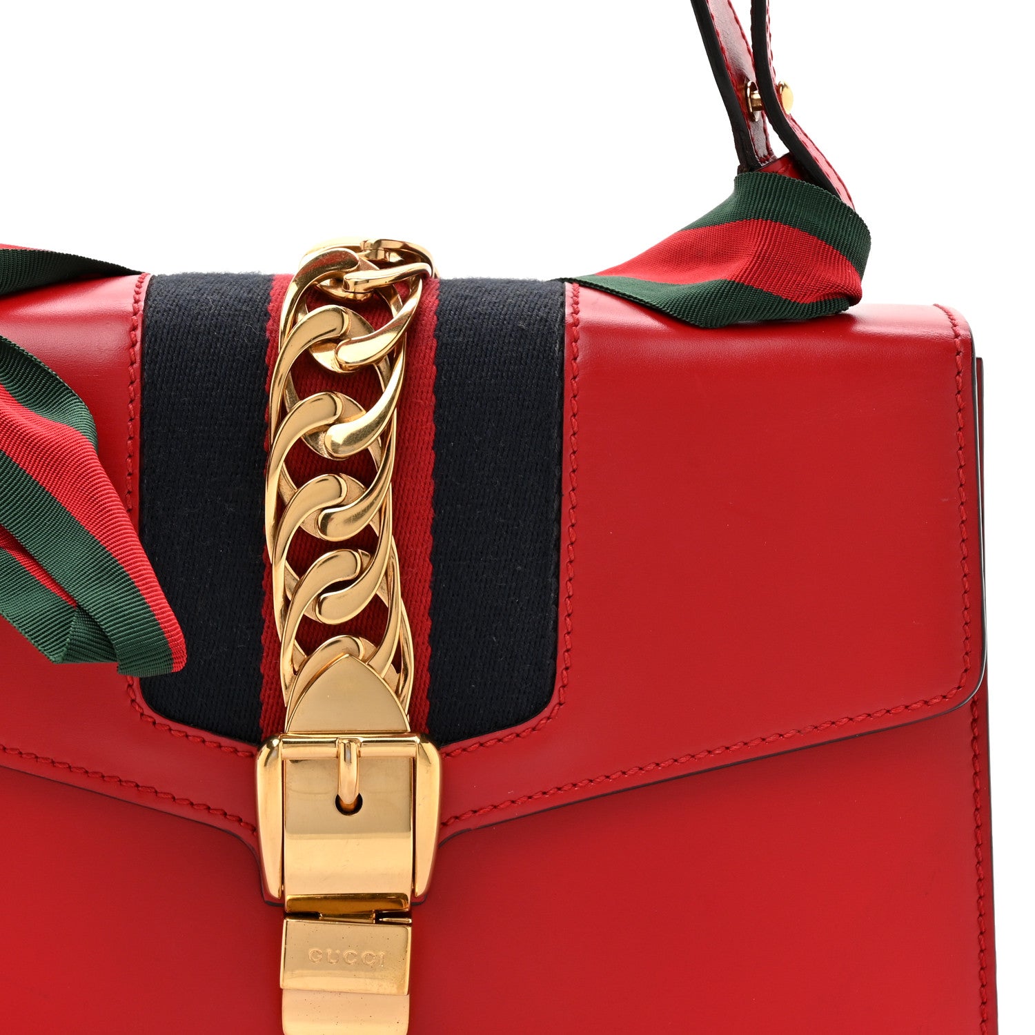 Gucci Calfskin Small Sylvie Shoulder Bag Hibiscus Red 8 of 17