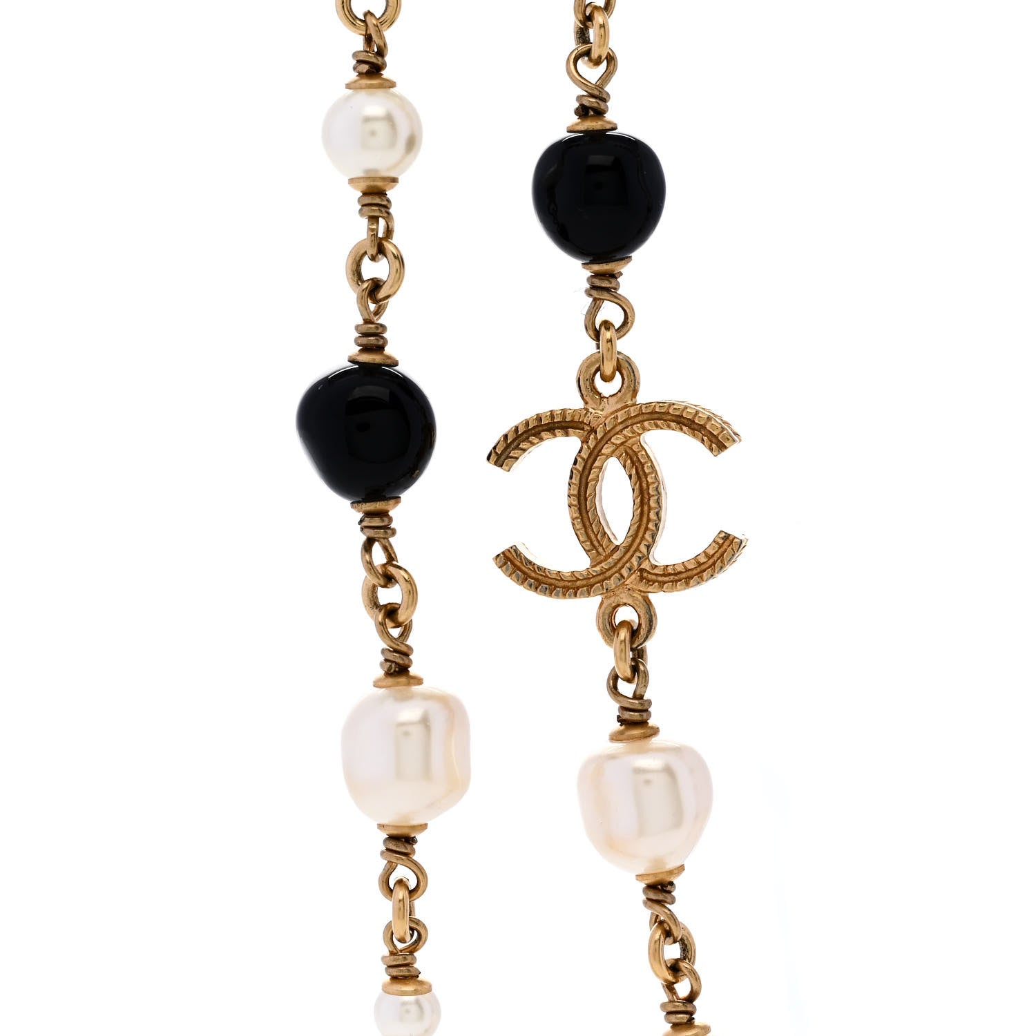 Chanel Pearl Bead CC Long Necklace Ruthenium Black 4 of 6