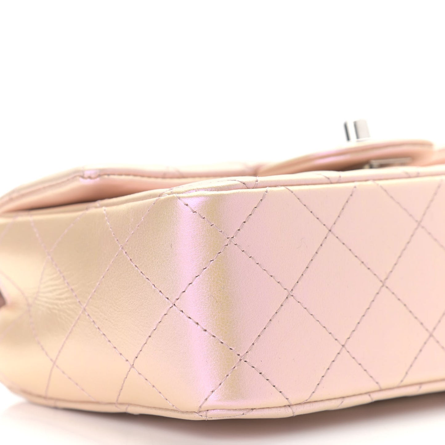 Iridescent Calfskin Quilted Mini Rectangular Flap Pink