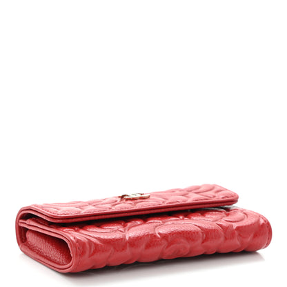 Chanel Caviar Camellia Embossed Card Holder Wallet Red 4 of 10