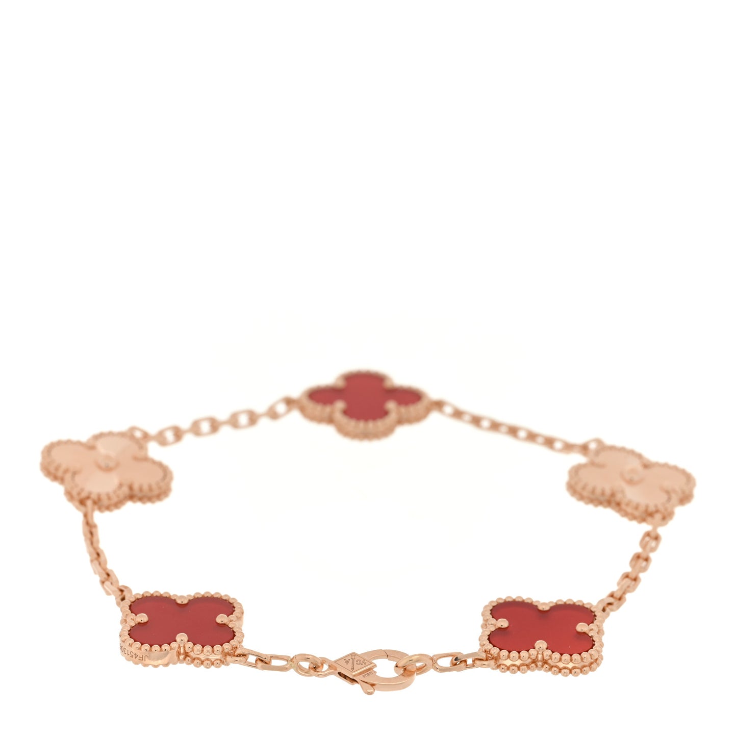 18K Rose Gold Carnelian 5 Motifs Guilloche Vintage Alhambra Bracelet