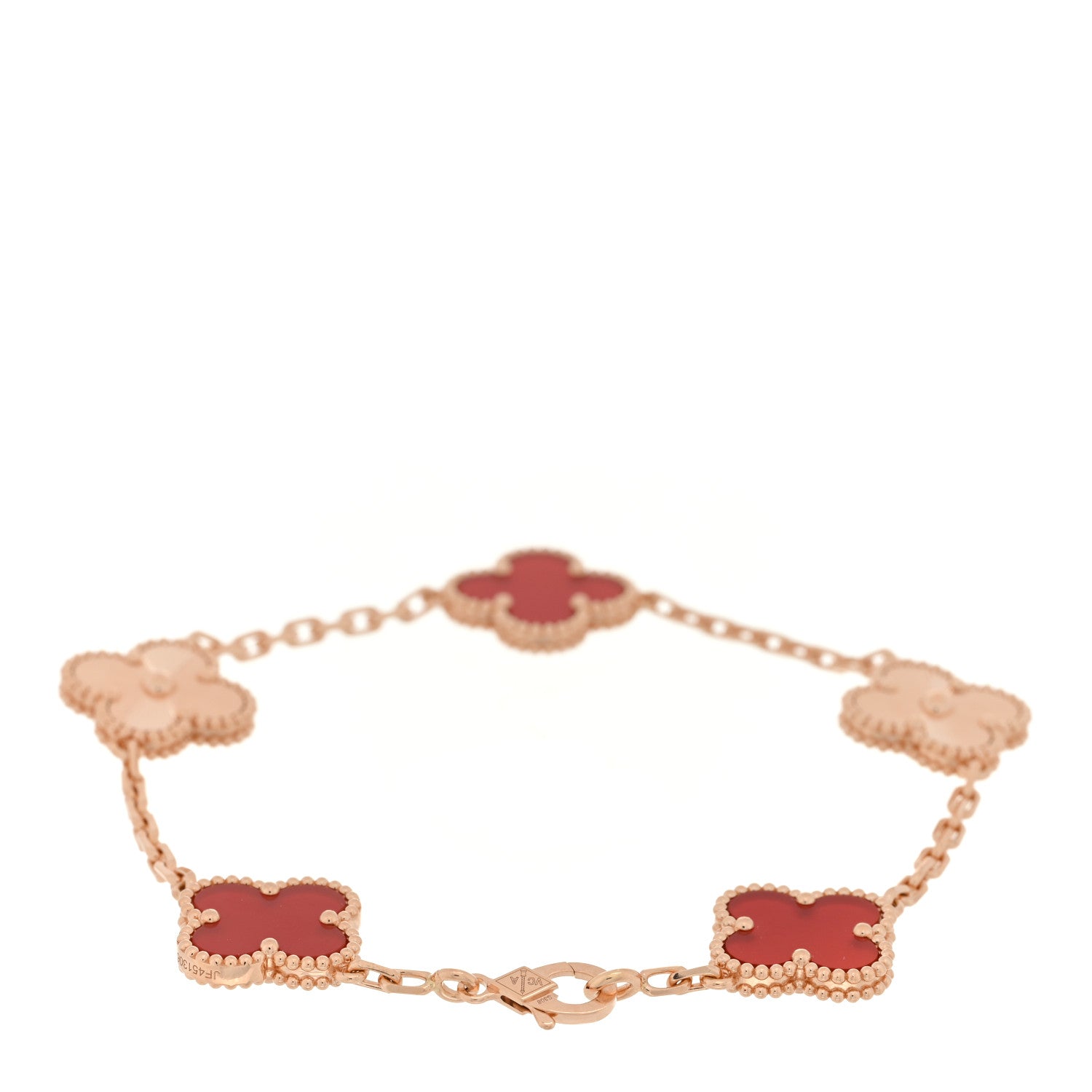 Van Cleef & Arpels 18K Rose Gold Carnelian 5 Motifs Guilloche Vintage Alhambra Bracelet 2 of 3
