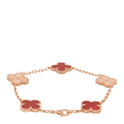Van Cleef & Arpels 18K Rose Gold Carnelian 5 Motifs Guilloche Vintage Alhambra Bracelet 2 of 3