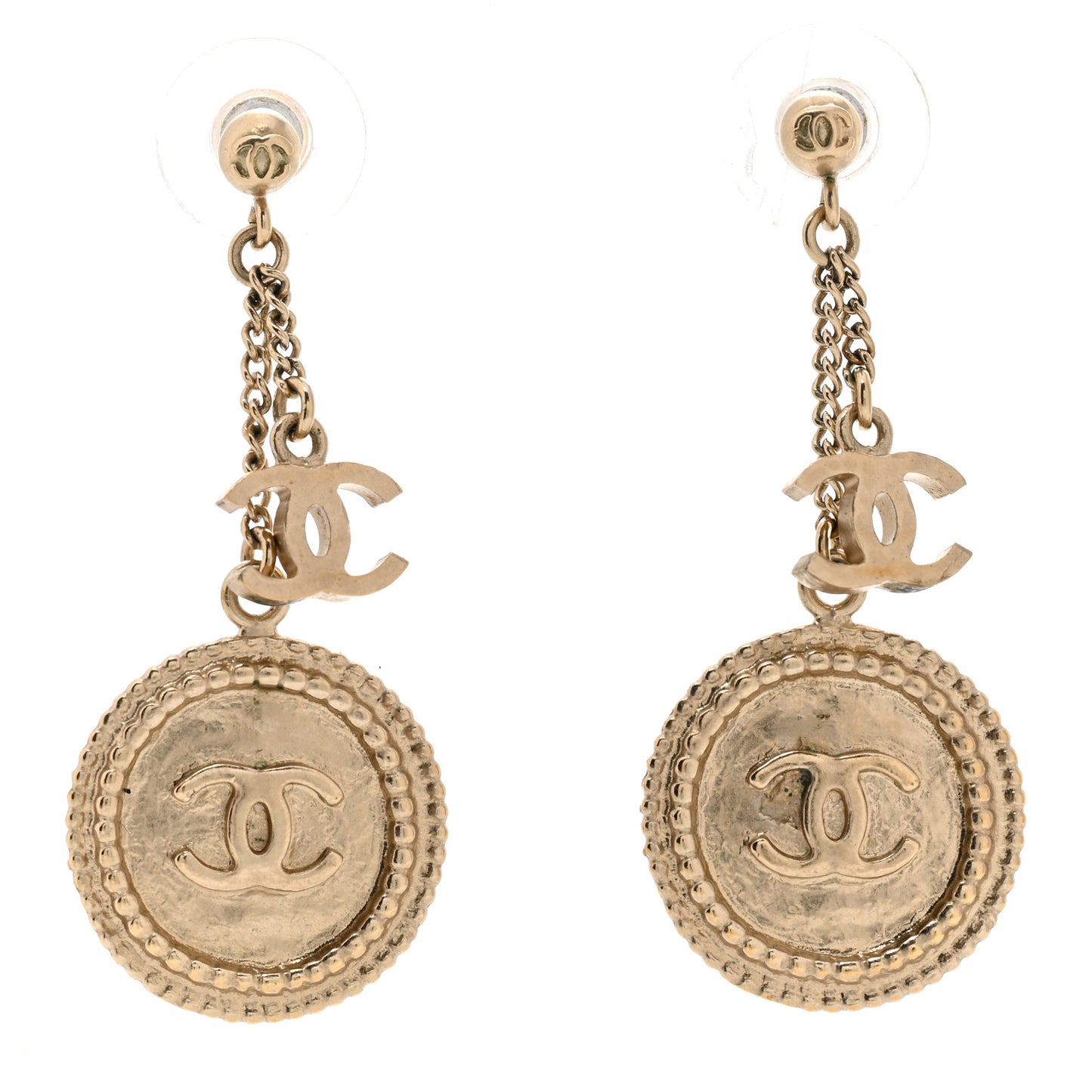 Medallion Clover CC Drop Earrings Light Gold