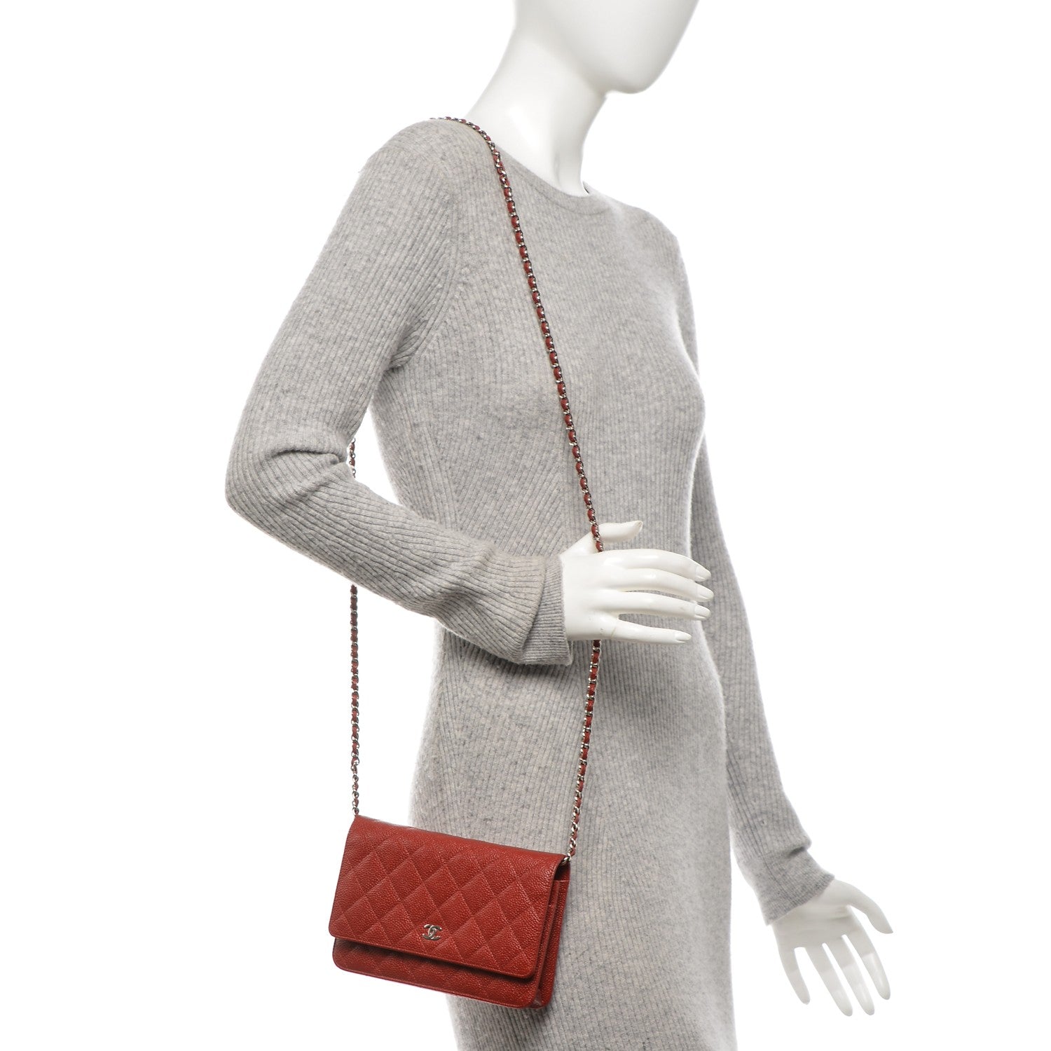 Chanel Caviar Quilted Wallet On Chain WOC Red 2 of 8