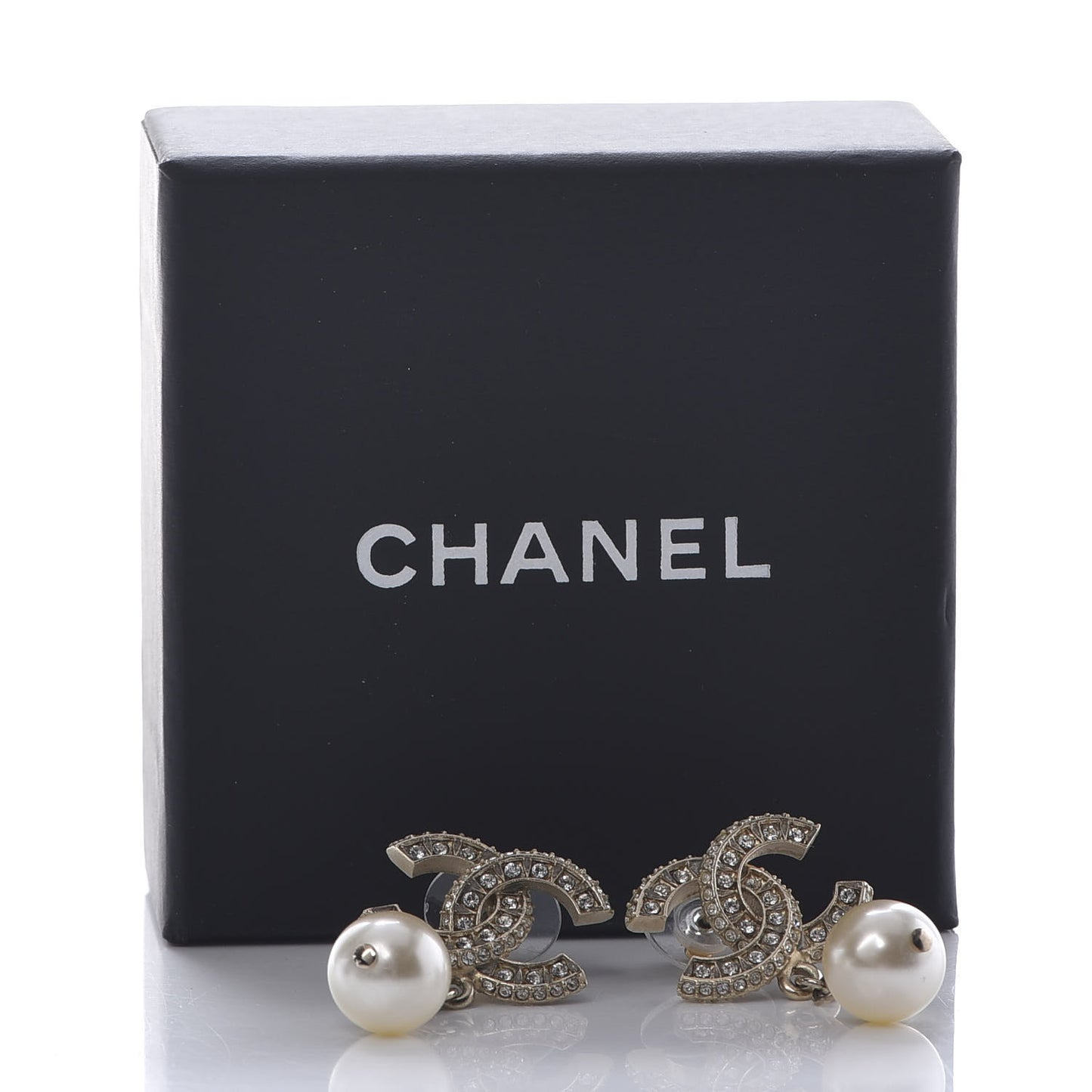 Crystal Pearl CC Drop Earrings Gold