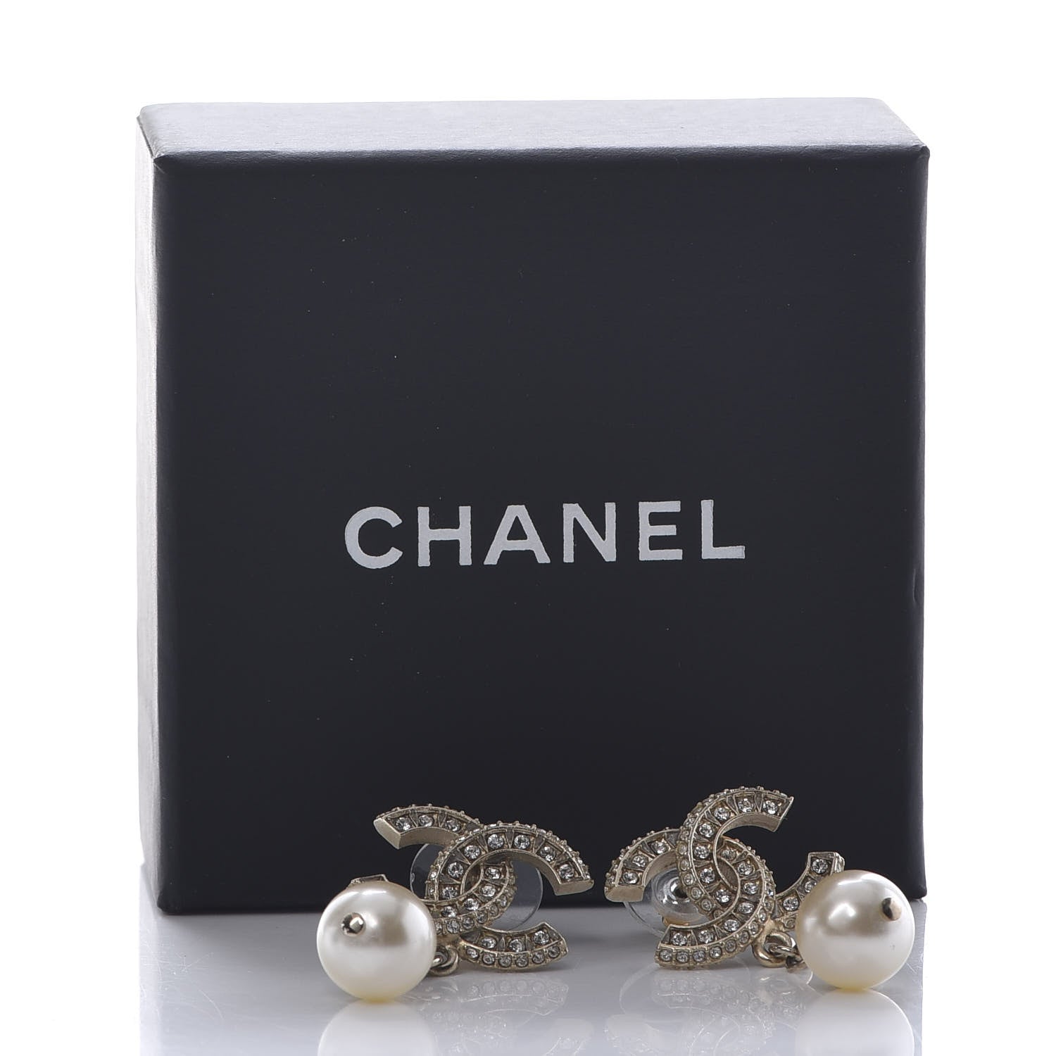 Chanel Crystal Pearl CC Drop Earrings Gold 5 of 5