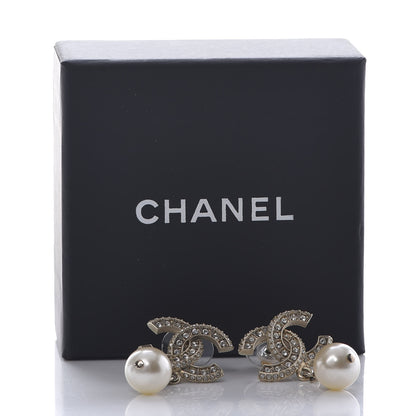 Chanel Crystal Pearl CC Drop Earrings Gold 5 of 5