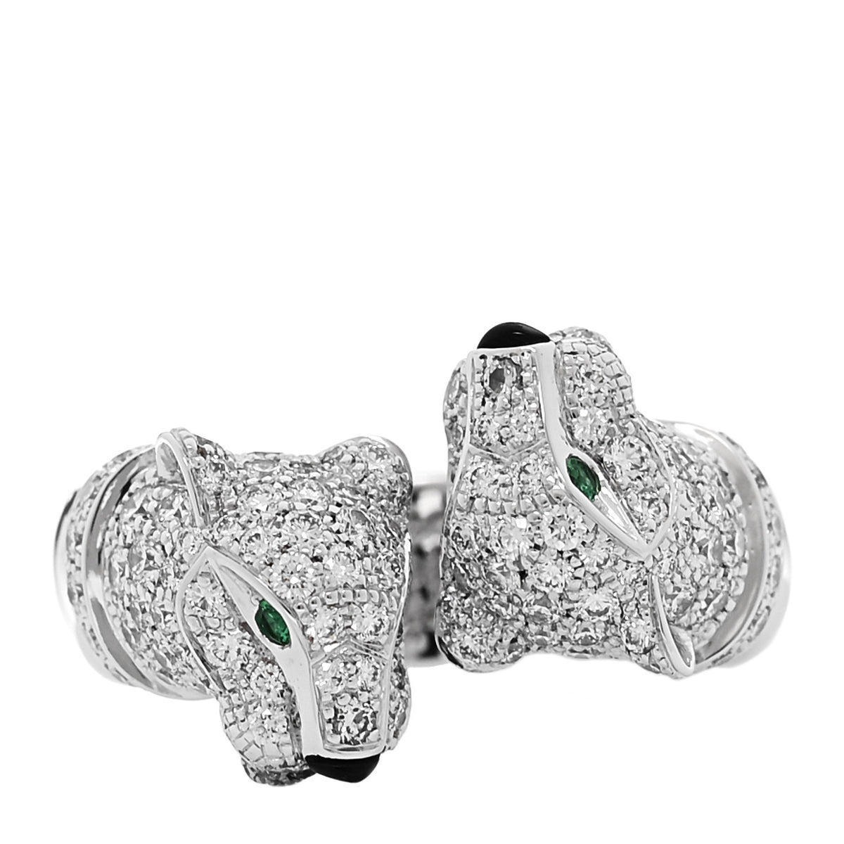 Cartier 18K White Gold Diamond Black Onyx Emerald Panthere De Cartier Double Head Ring 51 5.75 1 of 6