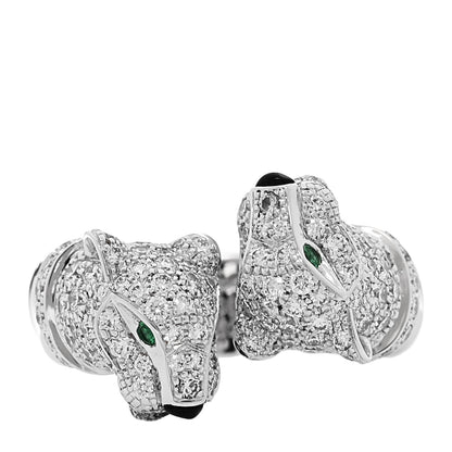Cartier 18K White Gold Diamond Black Onyx Emerald Panthere De Cartier Double Head Ring 51 5.75 1 of 6