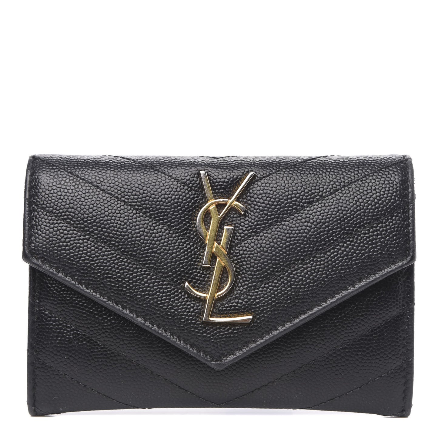 Grain De Poudre Matelasse Chevron Small Monogram Envelope Wallet Black