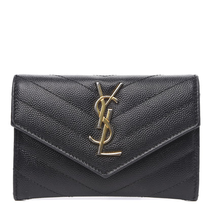 Saint Laurent Grain De Poudre Matelasse Chevron Small Monogram Envelope Wallet Black 1 of 9