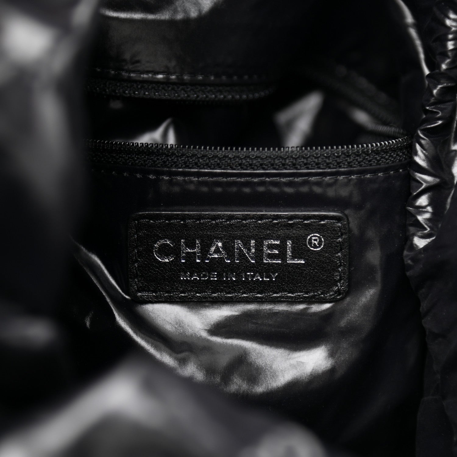 Chanel Wool Calfskin Embroidered Drawstring Backpack Navy Blue 5 of 12