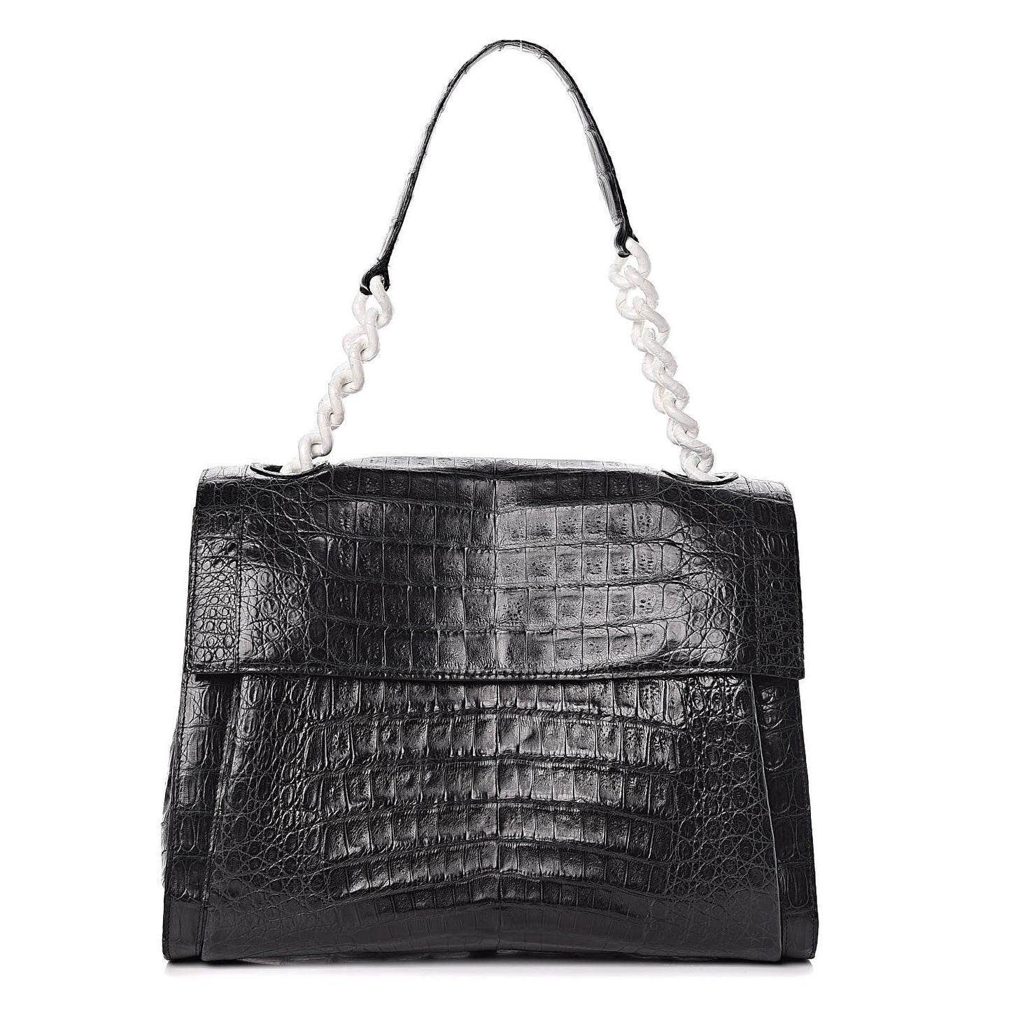 Crocodile Chain Flap Bag Black