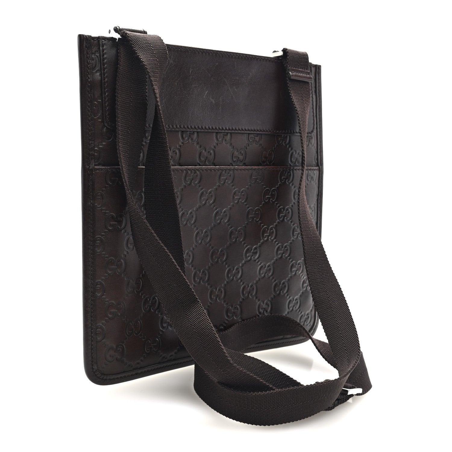 Gucci Guccissima Medium Flat Messenger Bag Dark Brown 3 of 10
