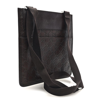 Gucci Guccissima Medium Flat Messenger Bag Dark Brown 3 of 10