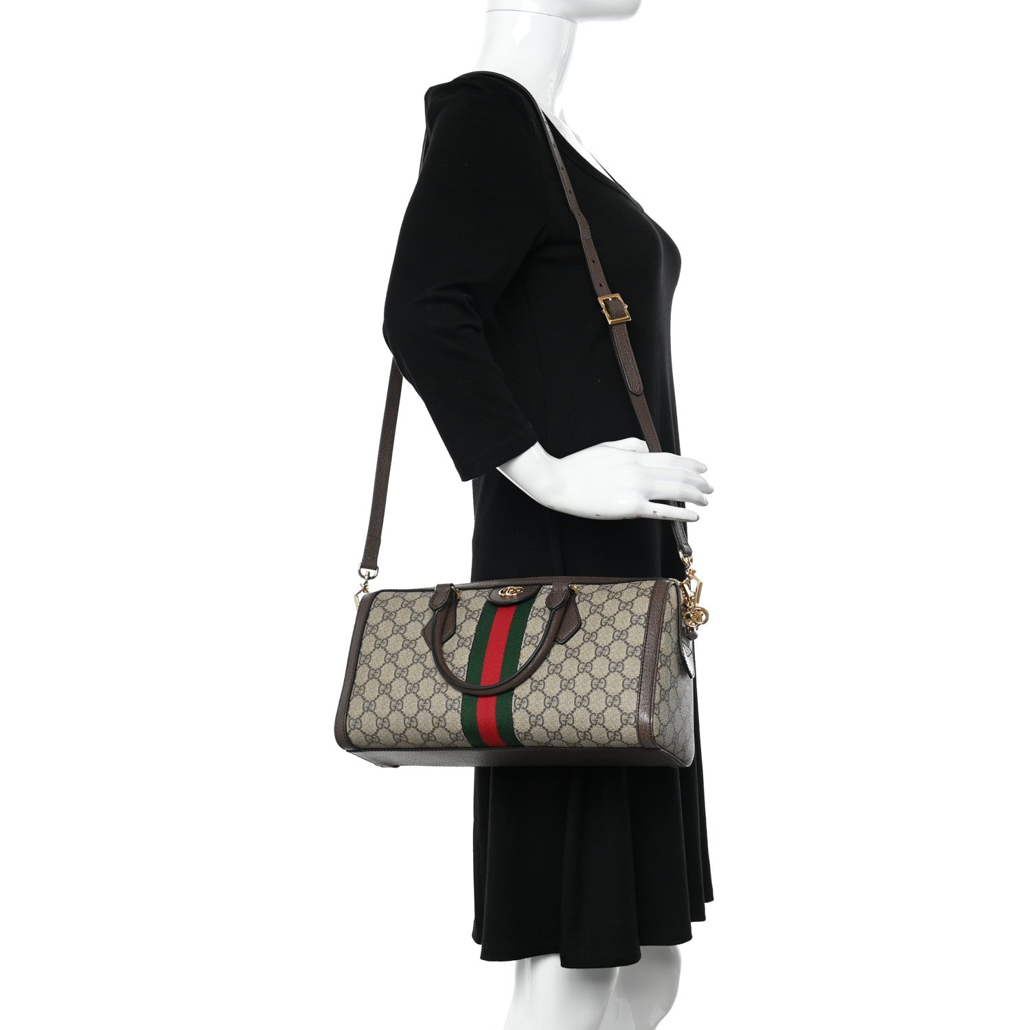Gucci GG Supreme Monogram Web Medium Ophidia Boston Brown 2 of 9