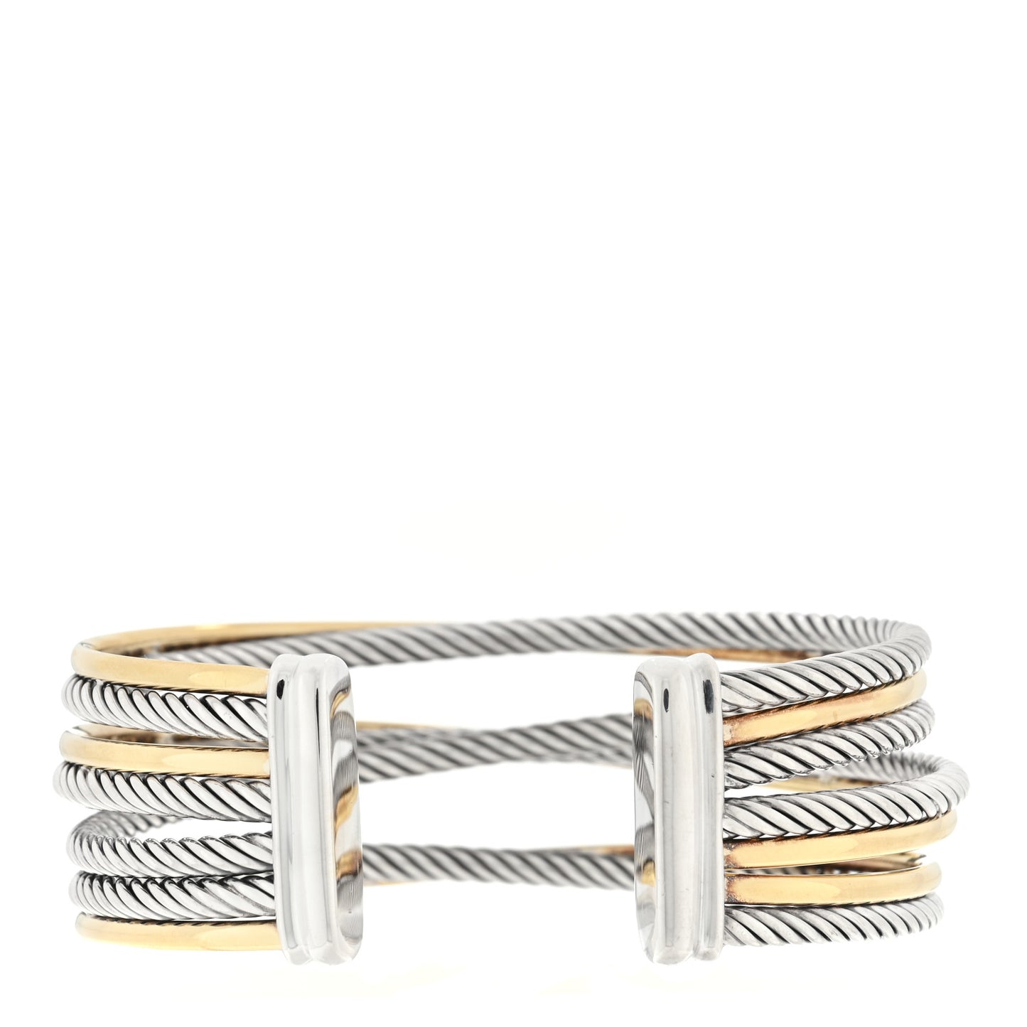 Sterling Silver 18K Yellow Gold 21mm Four Row Crossover Cuff Bracelet