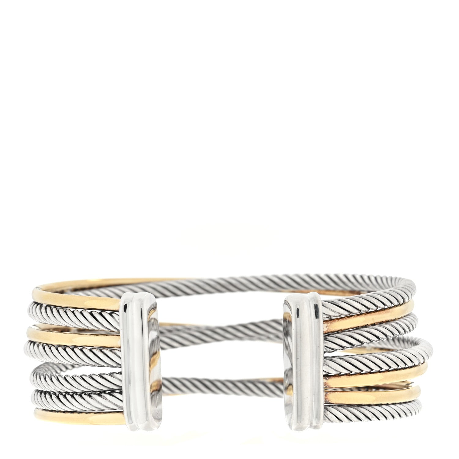 David Yurman Sterling Silver 18K Yellow Gold 21mm Four Row Crossover Cuff Bracelet 2 of 3