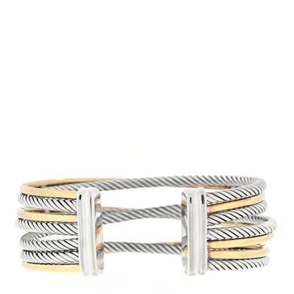 David Yurman Sterling Silver 18K Yellow Gold 21mm Four Row Crossover Cuff Bracelet 2 of 3