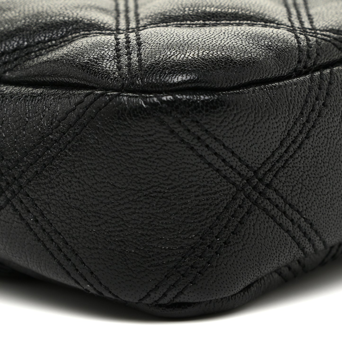 Grained Lambskin Quilted Mini Becky Double Zip Bag Black
