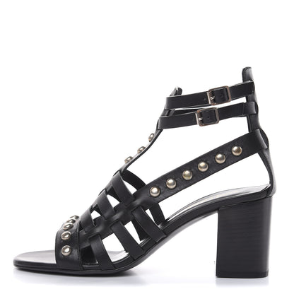 Saint Laurent Calfskin Studded Gladiator Sandals 37.5 Black 1 of 8