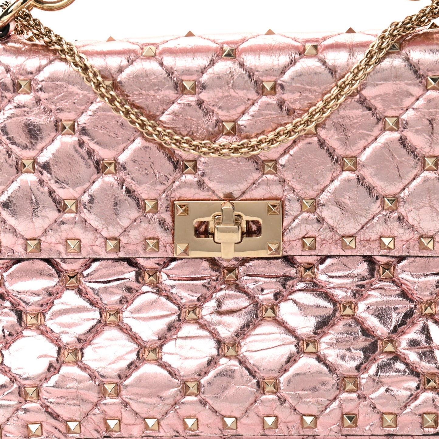 Metallic Wrinkled Lambskin Medium Rockstud Spike Shoulder Bag Lipstick
