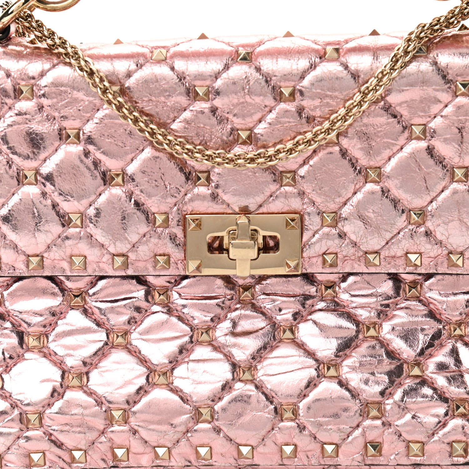 Valentino Garavani Metallic Wrinkled Lambskin Medium Rockstud Spike Shoulder Bag Lipstick 7 of 10