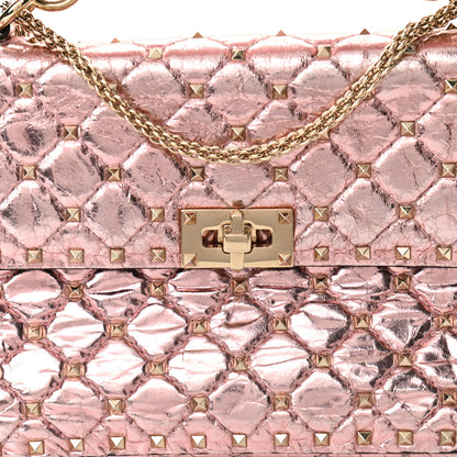 Valentino Garavani Metallic Wrinkled Lambskin Medium Rockstud Spike Shoulder Bag Lipstick 7 of 10