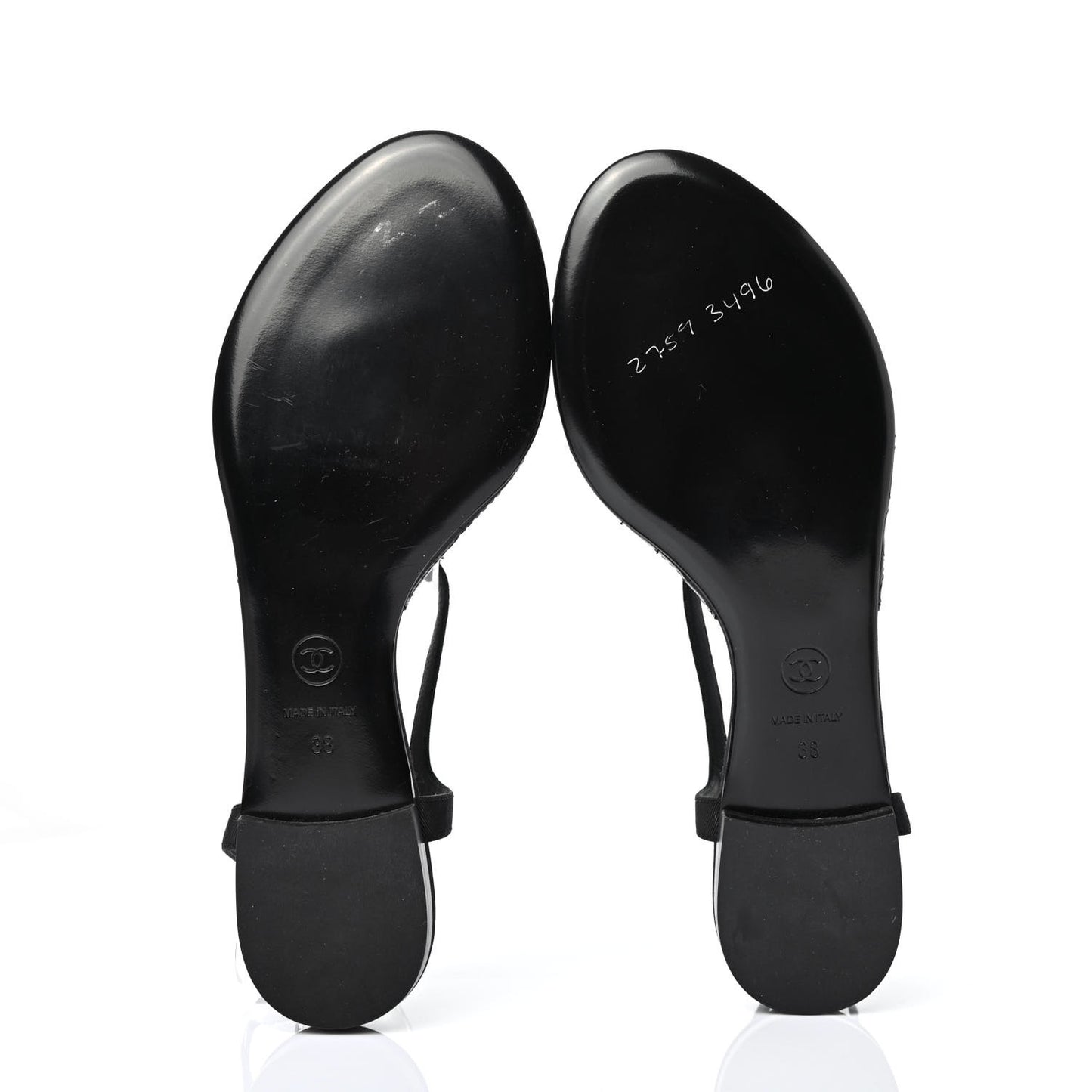 Grosgrain CC Chain Thong Sandals 38 Black Gold