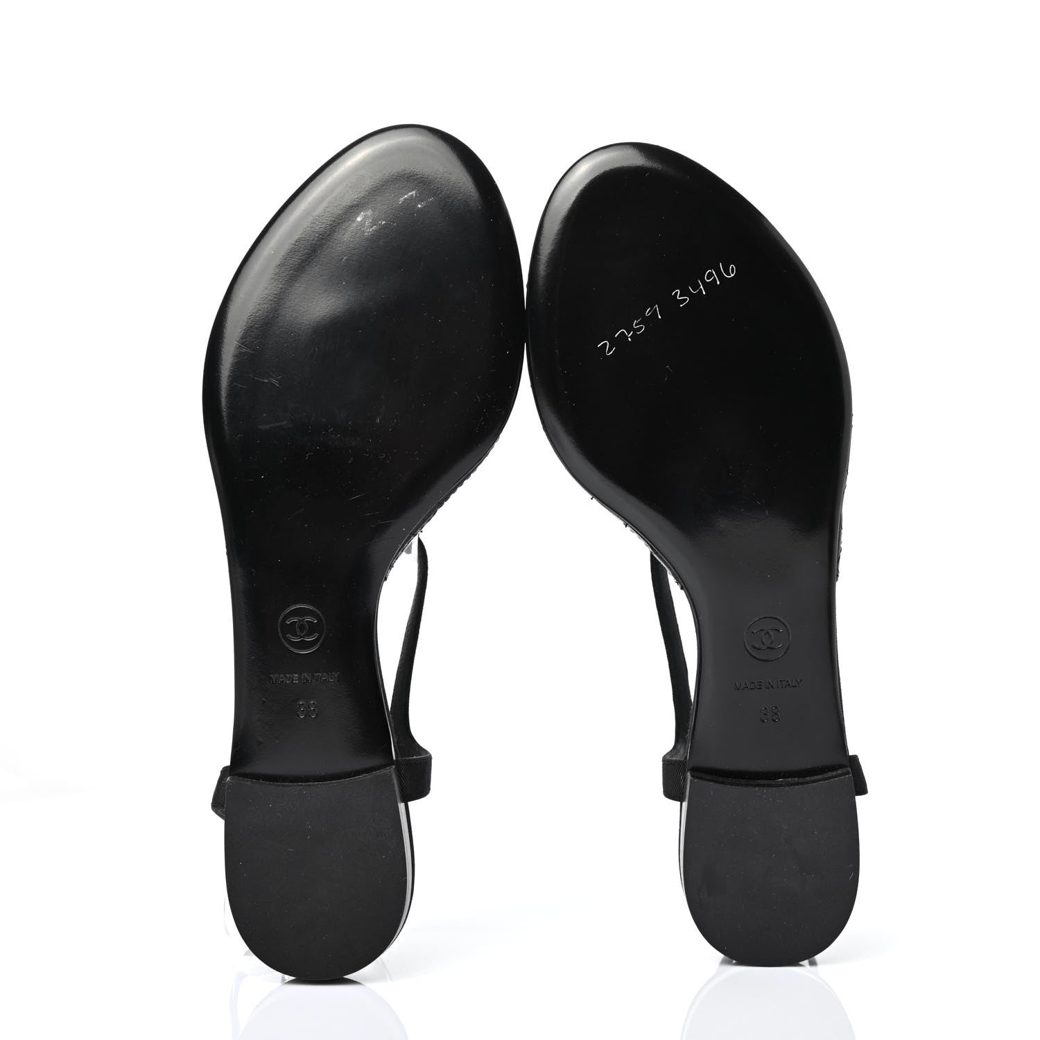 Chanel Grosgrain CC Chain Thong Sandals 38 Black Gold 4 of 4