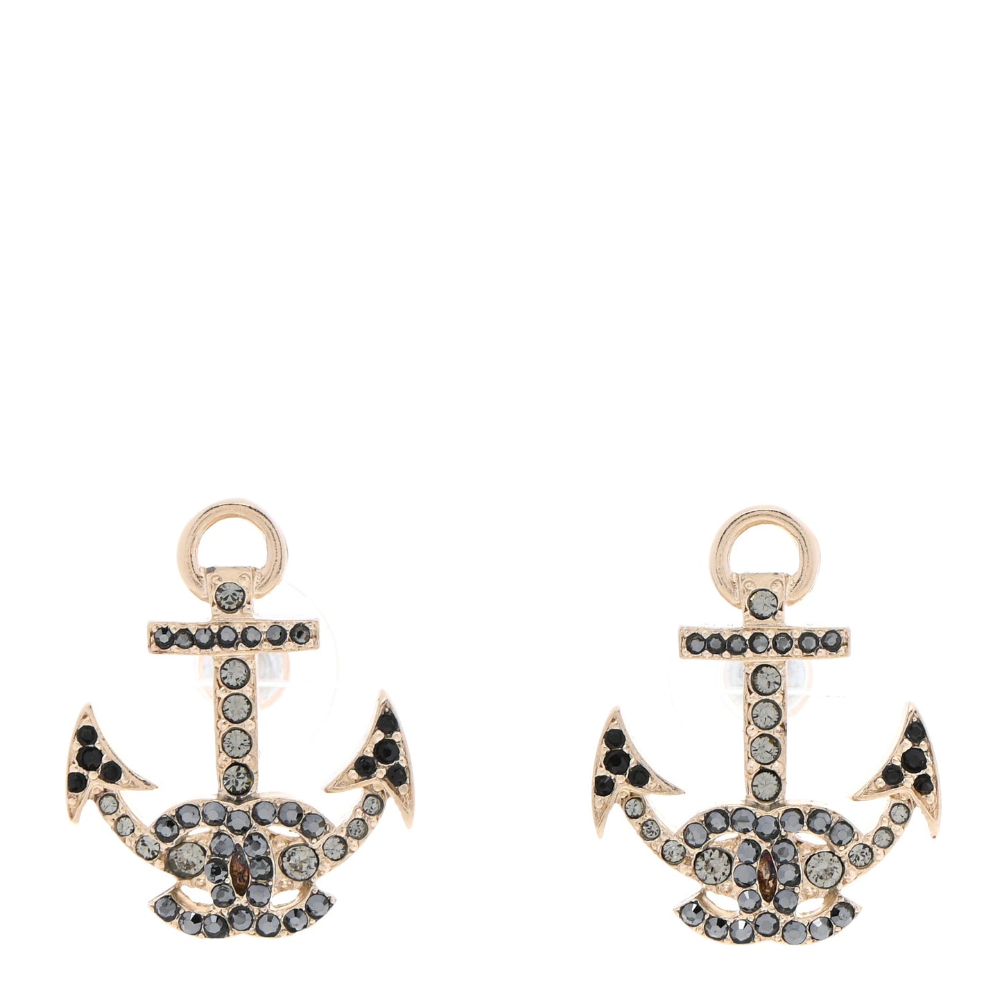 Crystal CC Anchor Earrings Gold Black Grey