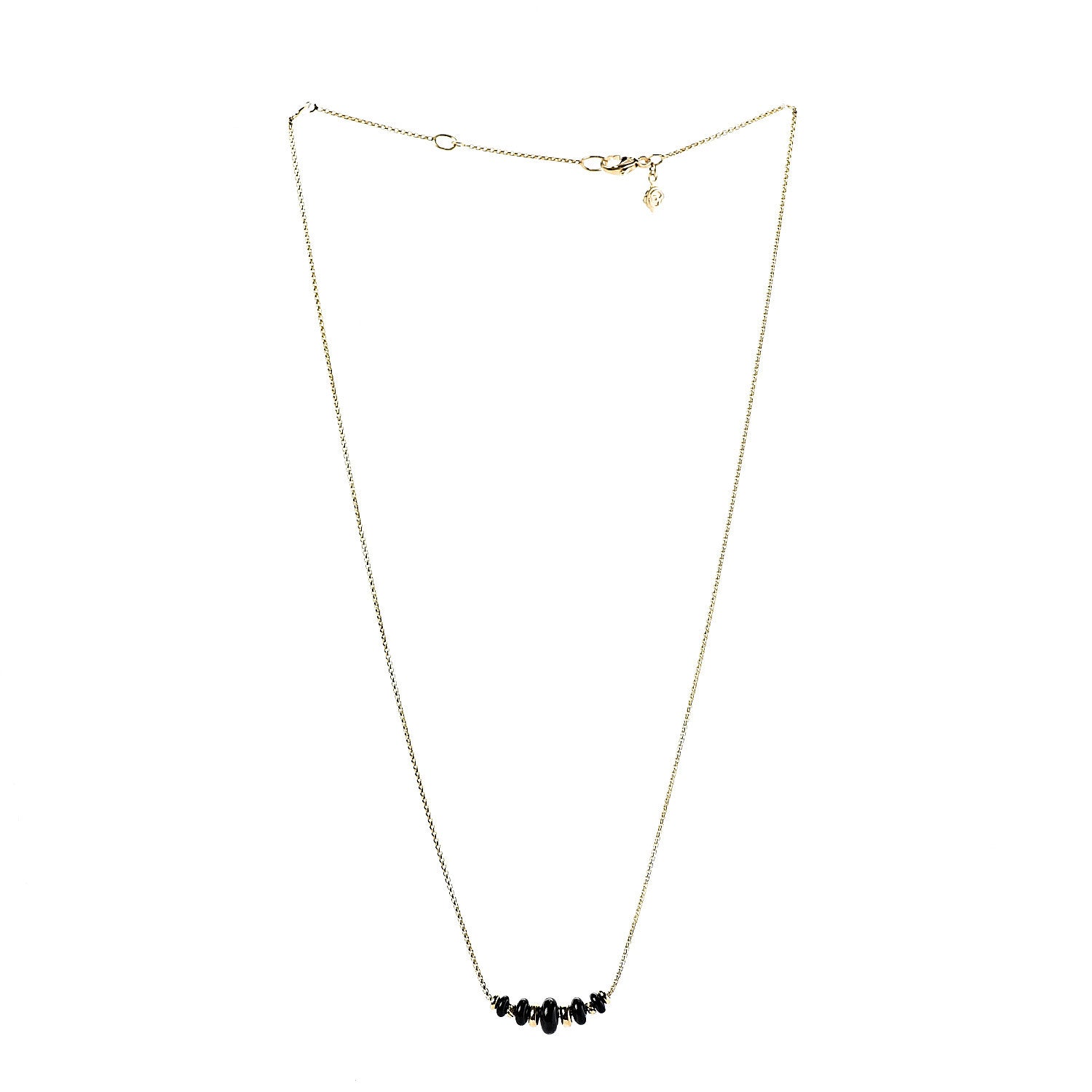 David Yurman 18K Yellow Gold Black Onyx Rio Rondelle Short Station Necklace 3 of 5