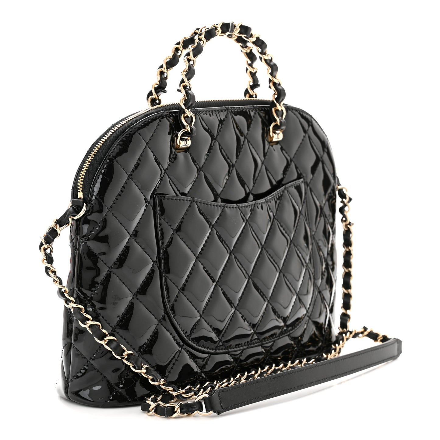 Patent Quilted Shiny Coco Small Shopping Bag Black