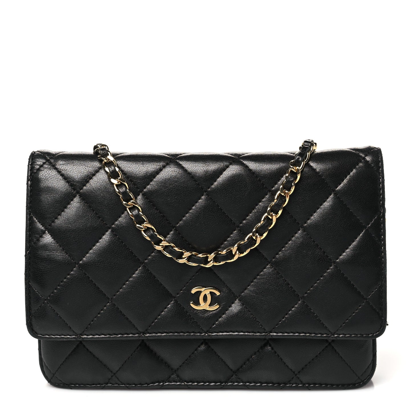 Lambskin Quilted Wallet On Chain WOC Black