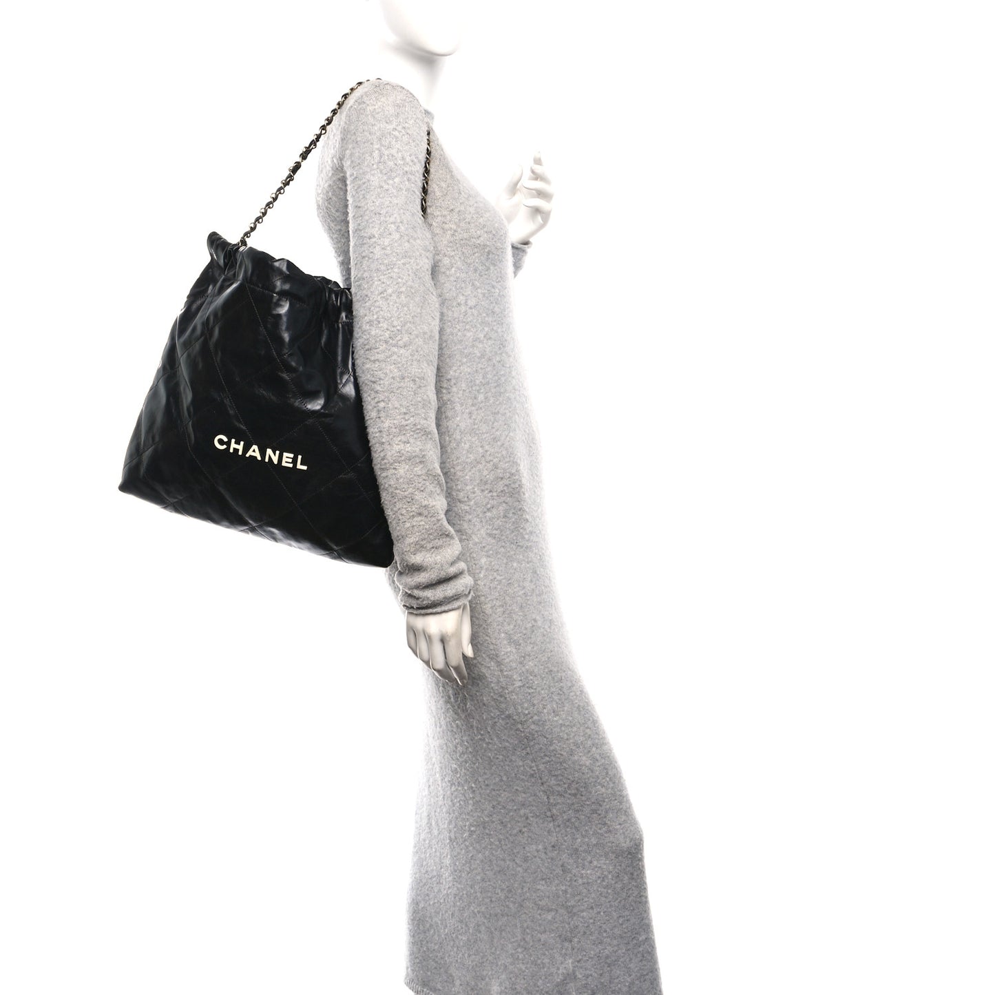 Shiny Calfskin Quilted Chanel 22 Black White