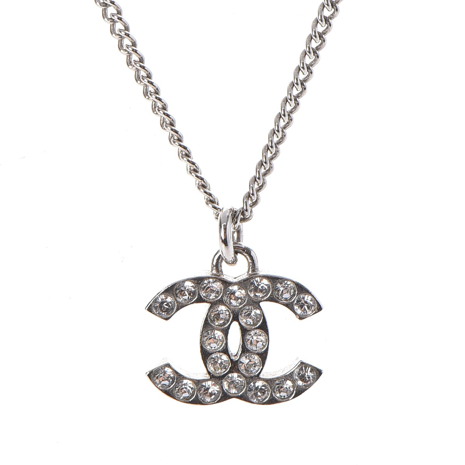 Chanel Crystal Timeless CC Necklace Silver 4 of 7