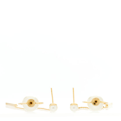 Christian Dior Pearl Tribales Dangle Chain Earrings Gold 4 of 5