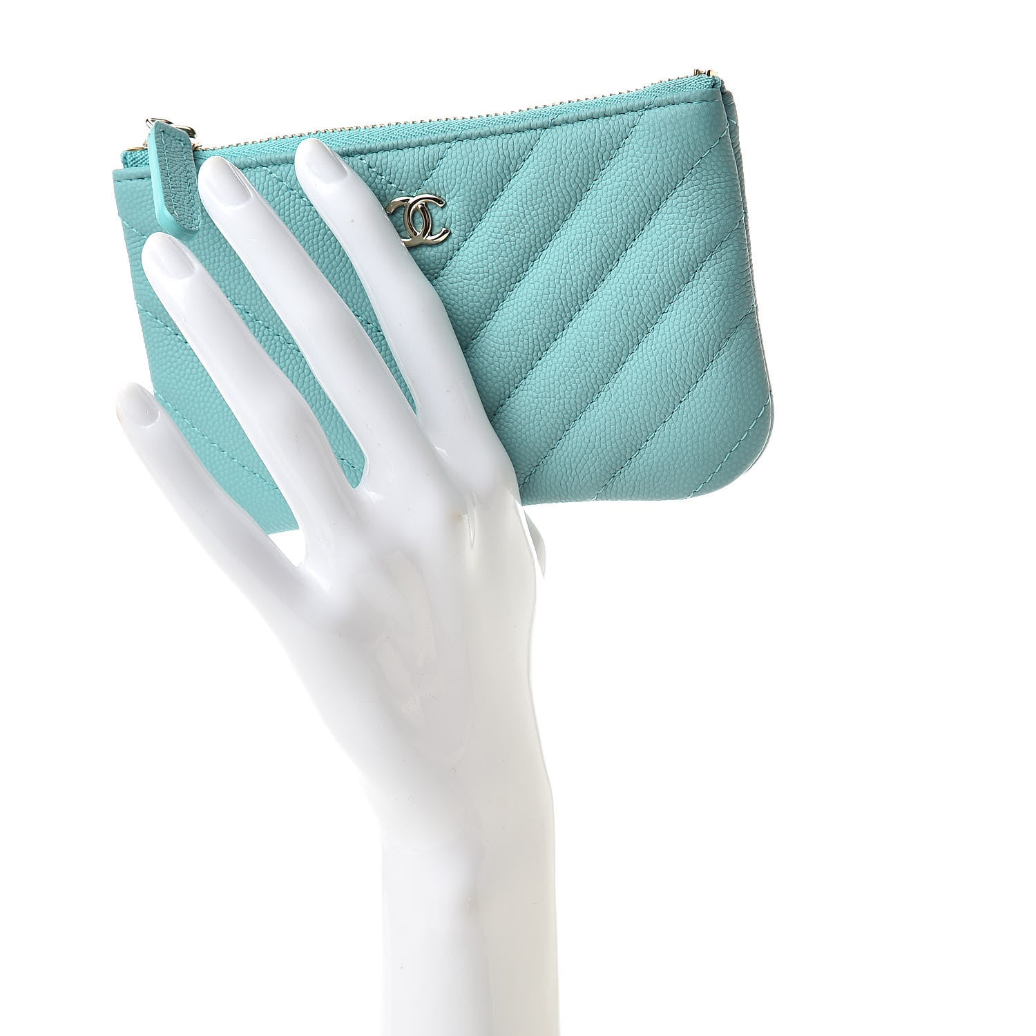 Chanel Iridescent Caviar Chevron Quilted Small Cosmetic Case Green 2 of 8