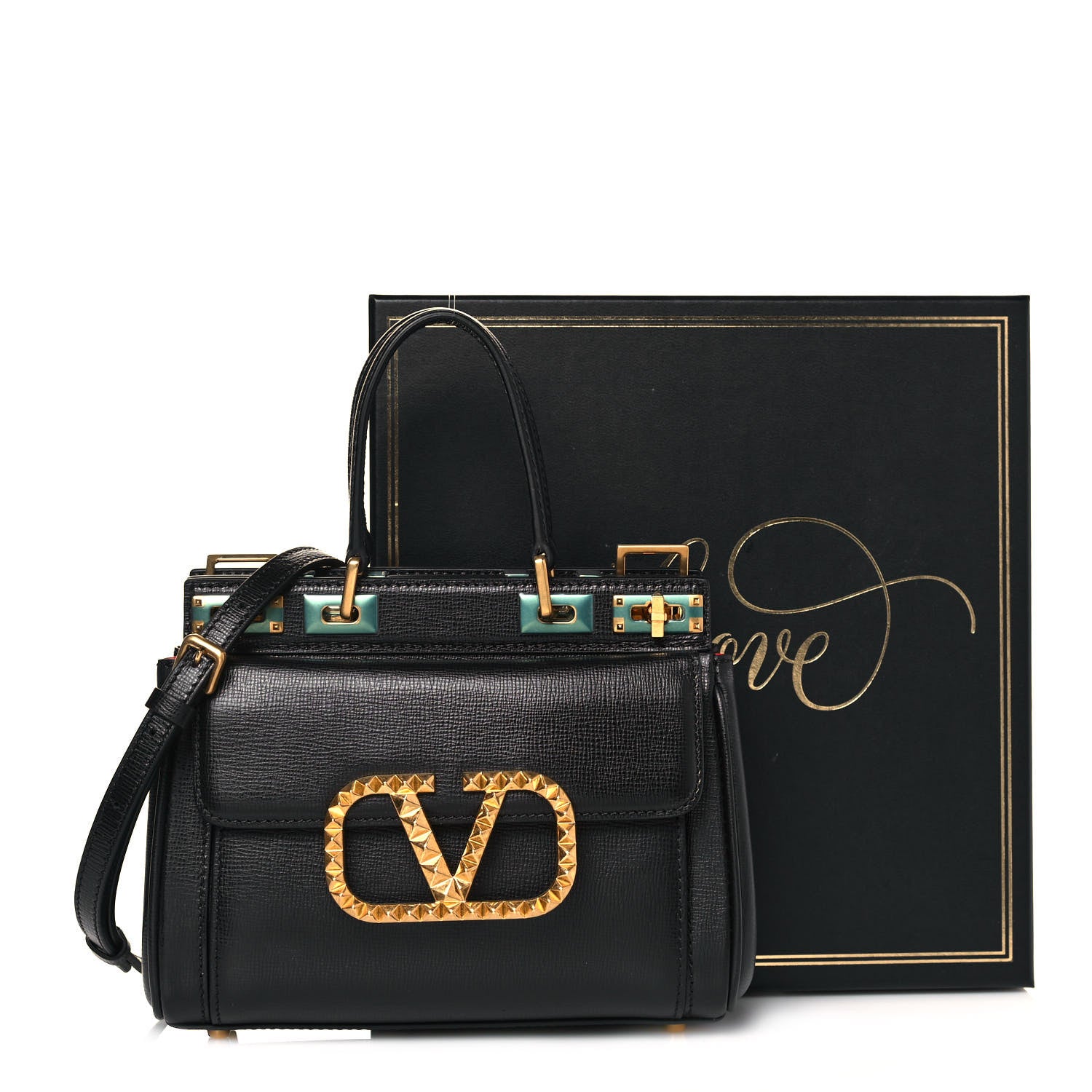 Valentino Garavani Grainy Calfskin Mini Rockstud Alcove Top-Handle Bag Black 12 of 12
