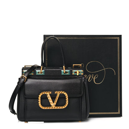Valentino Garavani Grainy Calfskin Mini Rockstud Alcove Top-Handle Bag Black 12 of 12
