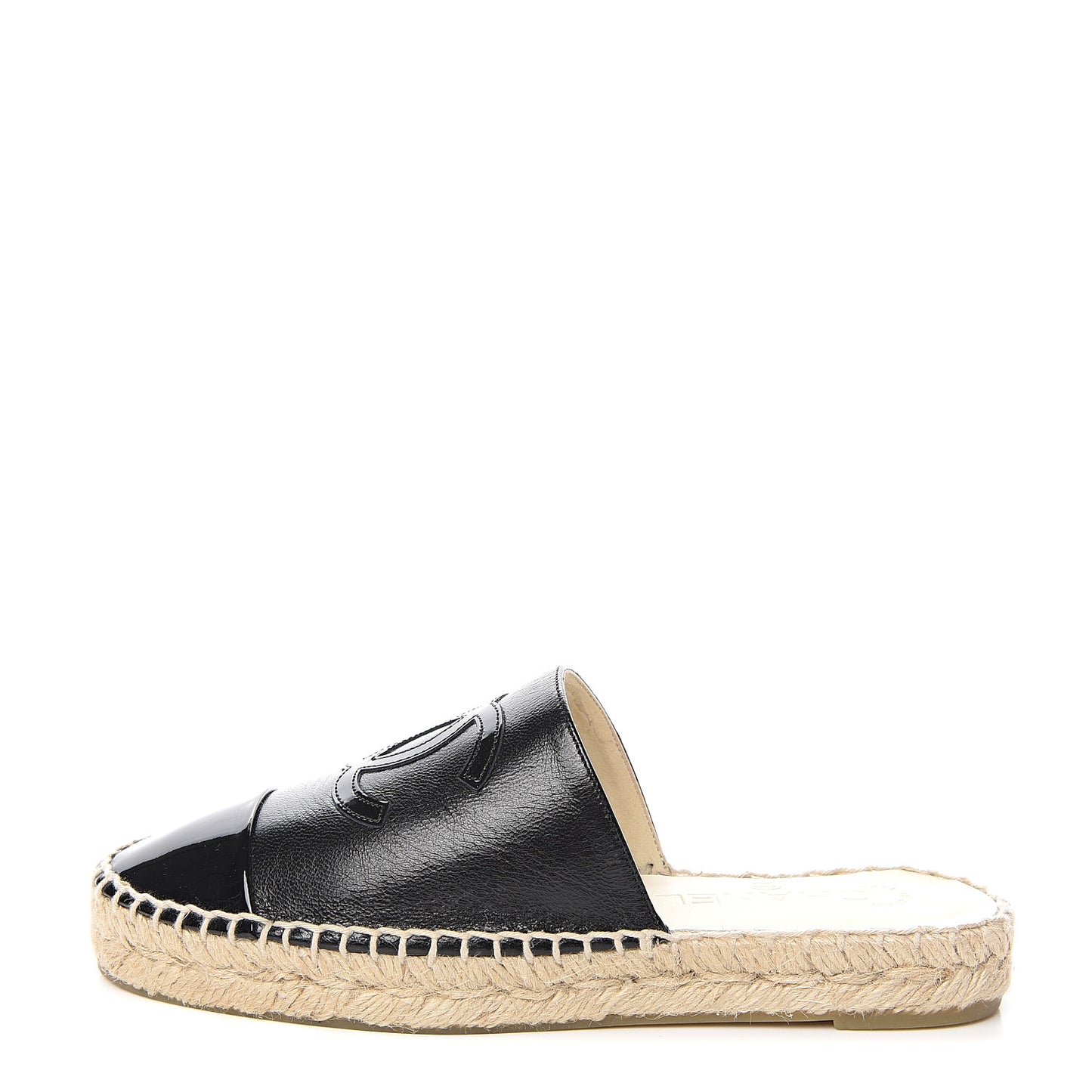 Iridescent Goatskin Patent CC Espadrille Mules 35 Black
