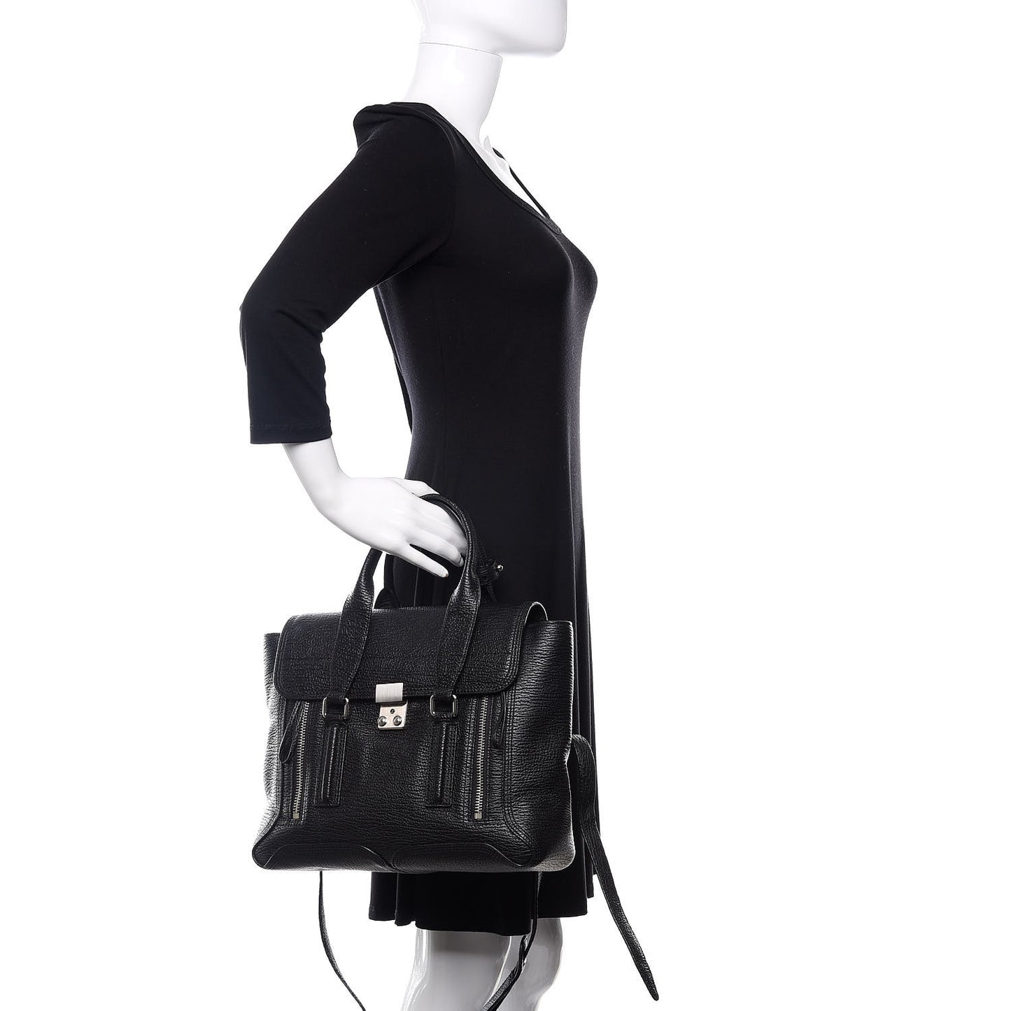 3.1 Textured Calfskin Medium Pashli Satchel Black