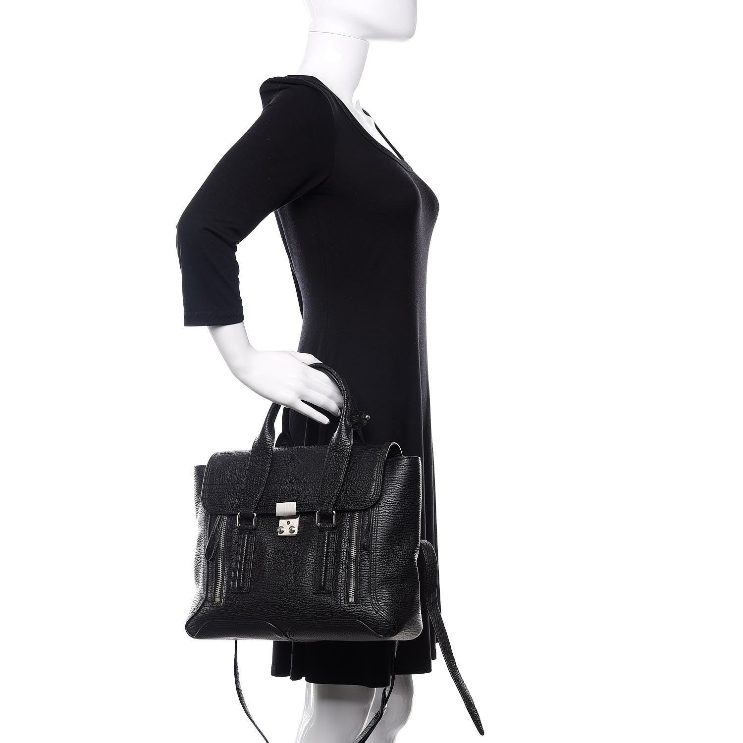 3.1 Phillip Lim 3.1 Textured Calfskin Medium Pashli Satchel Black 3 of 11