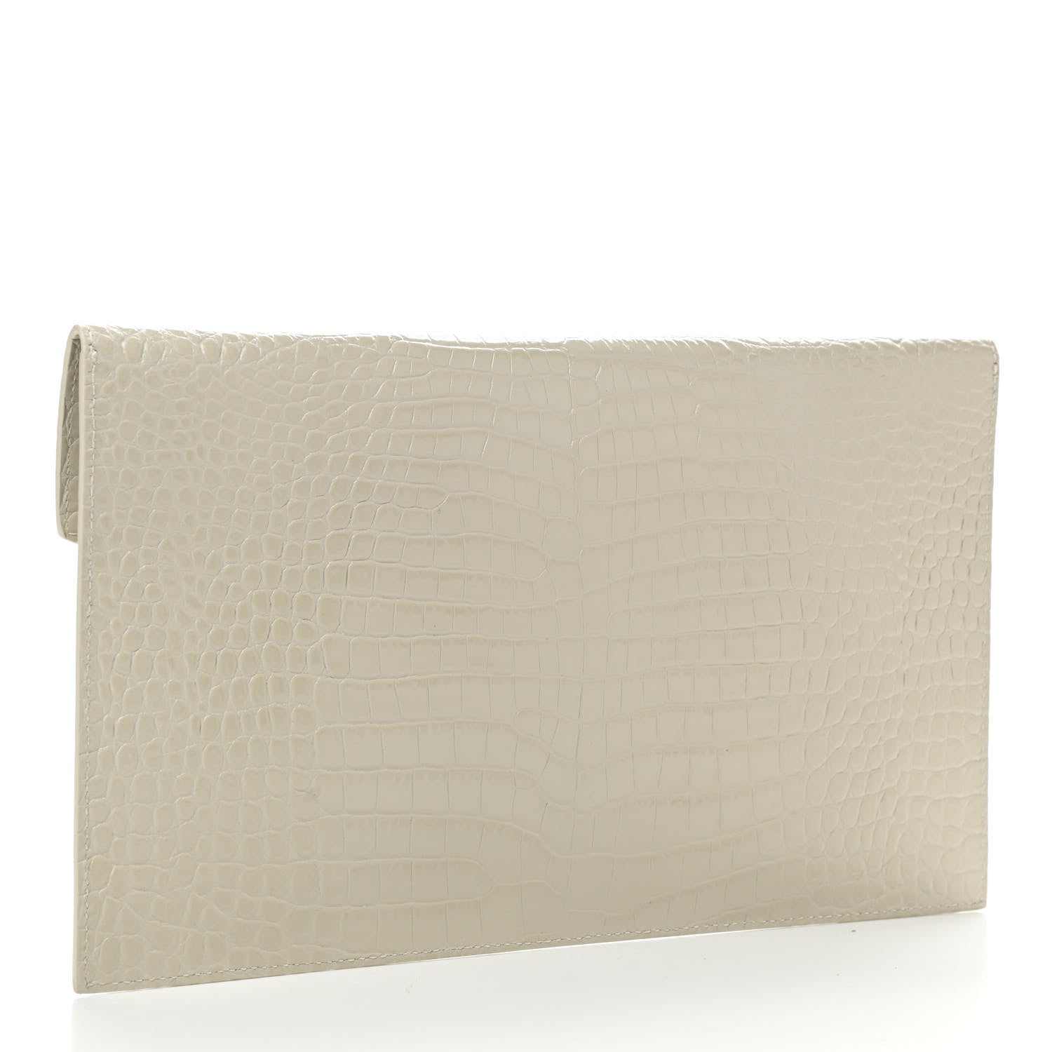 Saint Laurent Calfskin Crocodile Embossed Uptown Monogram Pouch Crema Soft 3 of 7