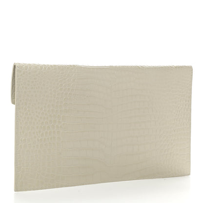 Saint Laurent Calfskin Crocodile Embossed Uptown Monogram Pouch Crema Soft 3 of 7