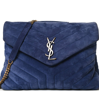 Saint Laurent Suede Y Quilted Monogram Medium Loulou Chain Satchel Blue 9 of 17
