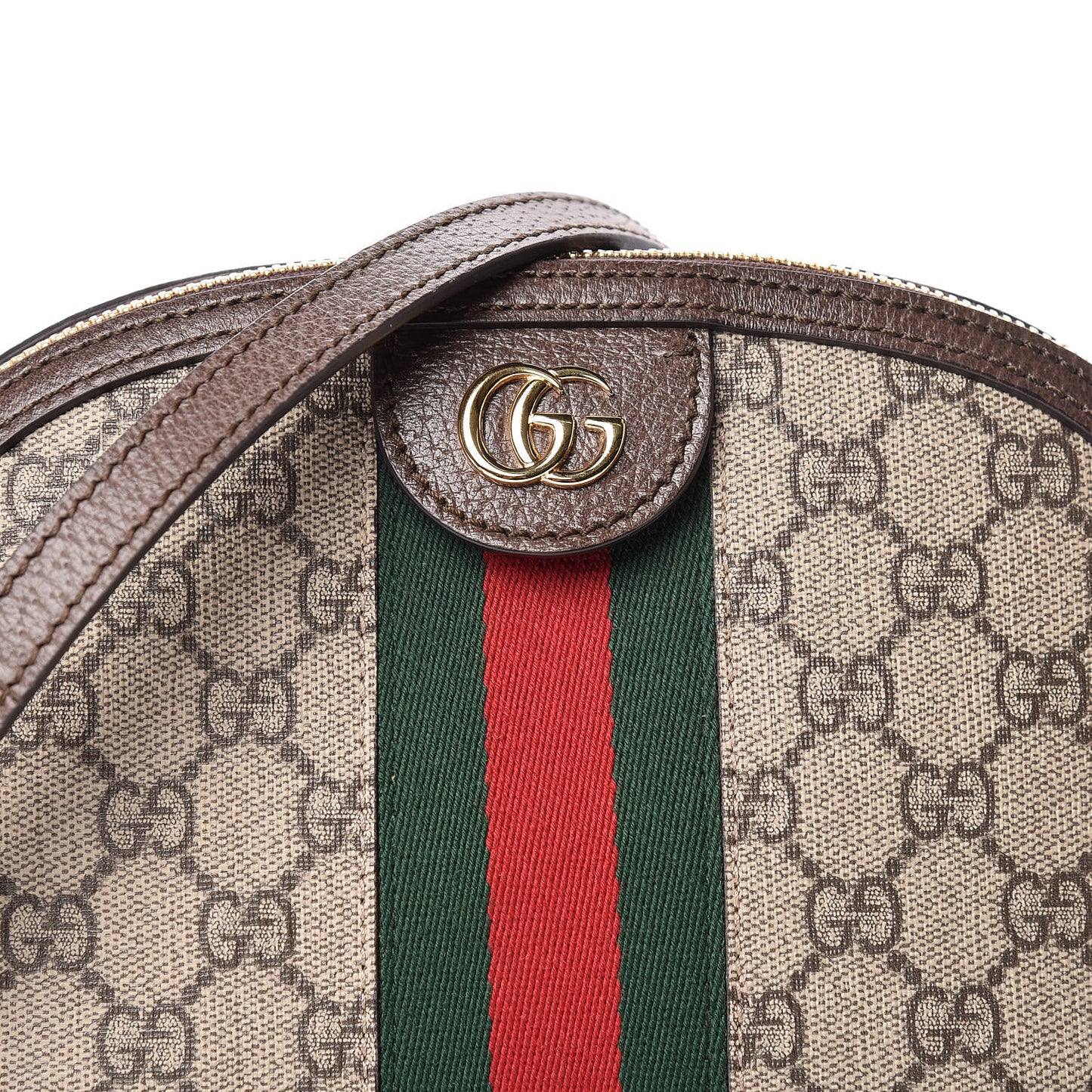GG Supreme Monogram Textured Dollar Calfskin Web Small Ophidia Dome Shoulder Bag Beige Ebony New Acero